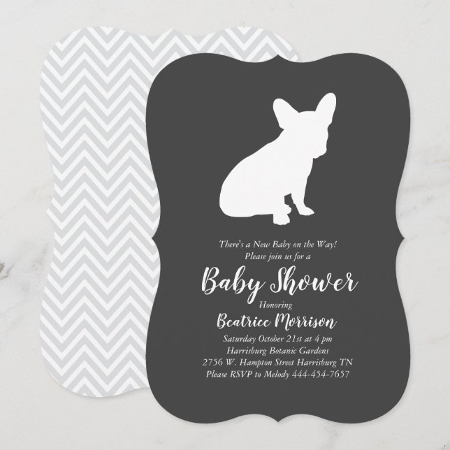 Invitación Partido temático francés del Bulldog - Baby Shower (Anverso / Reverso)