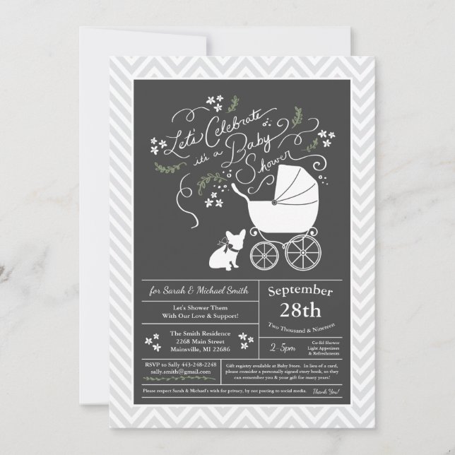 Invitación Partido temático francés del Bulldog - Baby Shower (Anverso)