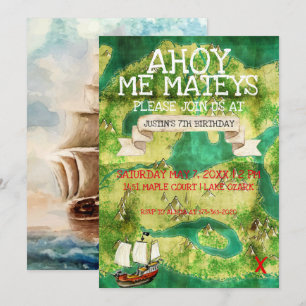 Invitación Partido temático Pirata   Mapa del tesoro de acuar