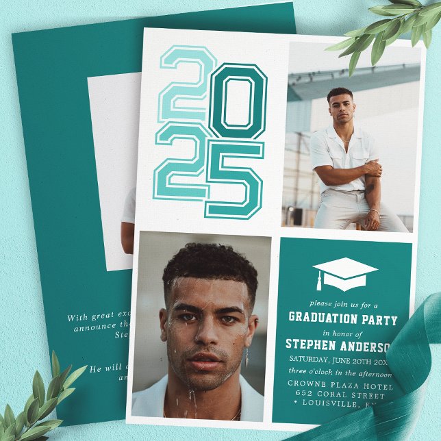 Invitación Partido Verde azulado de Graduación de Fotos de Va (Subido por el creador)