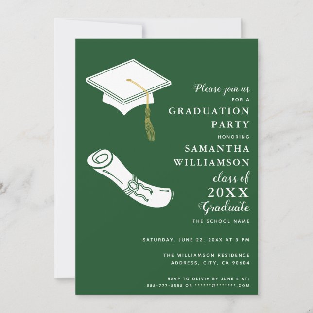Invitación Partido Verde de Graduación Simple (Anverso)