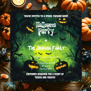 Invitación Partido Verde de Halloween brillante - Jack-o'-Lan