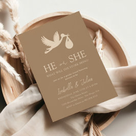 Invitación Parto de bebé de cigüeñas marrón revelan su género