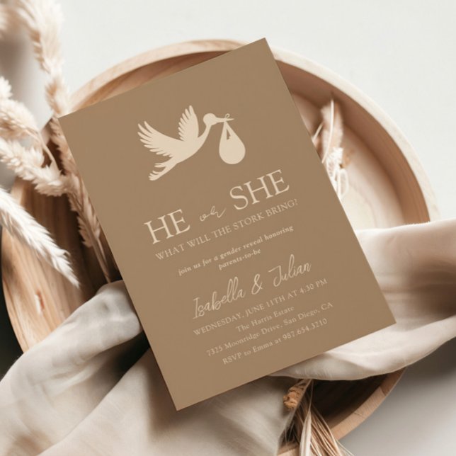 Invitación Parto de bebé de cigüeñas marrón revelan su género (Subido por el creador)