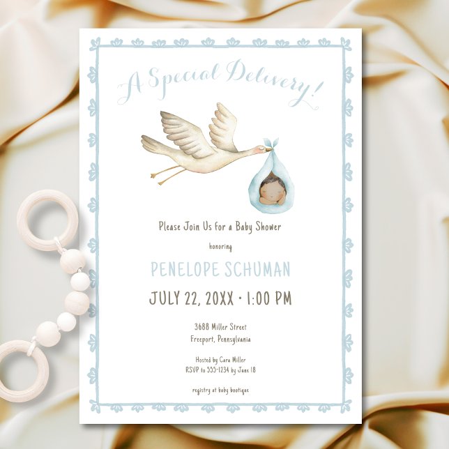 Invitación Parto especial Stork Blue Baby Boy Baby Shower (Subido por el creador)