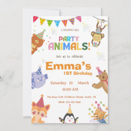 Invitación Party Animals First Birthday Invitation 