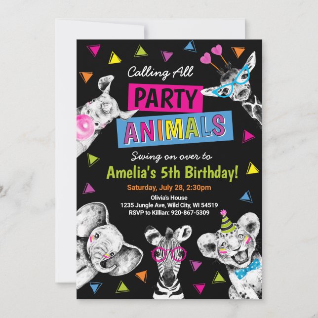 Invitación Party Animals Wild Safari Birthday Party (Anverso)