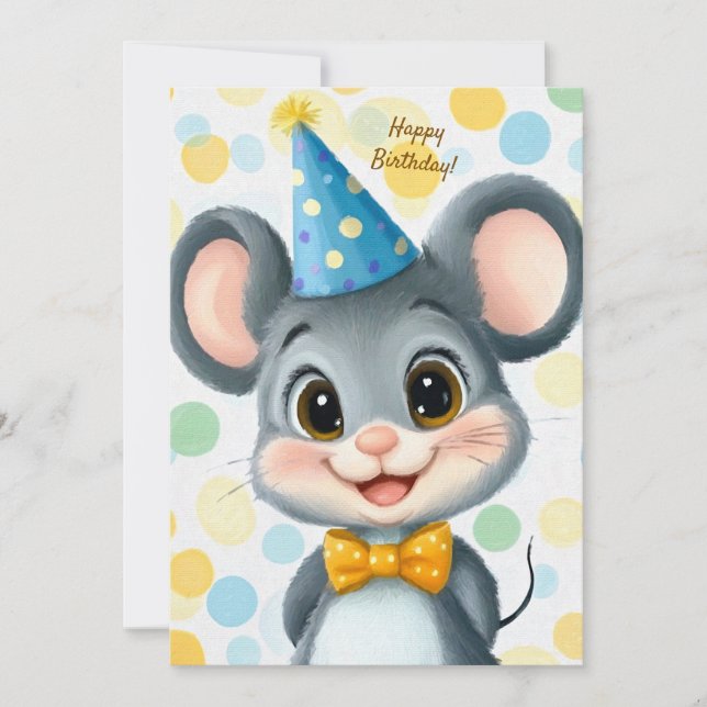 Invitación Party Cute Animal Birthday Invitation Mouse (Anverso)