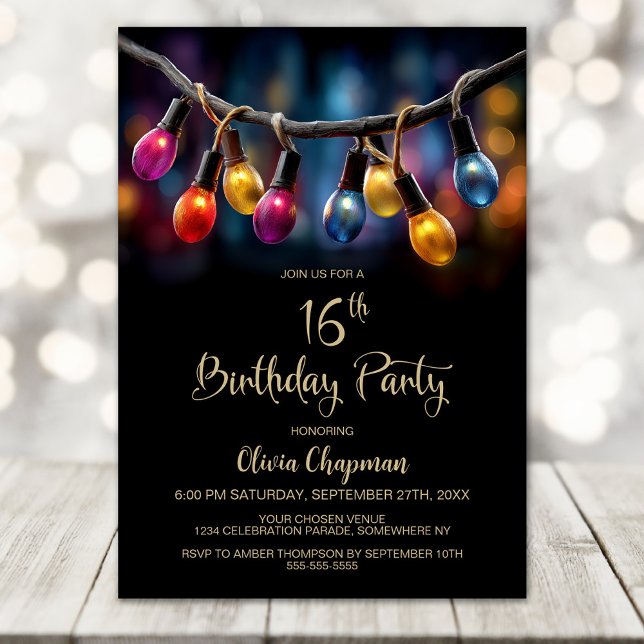 Invitación Party Lights 16th Birthday Party (Subido por el creador)