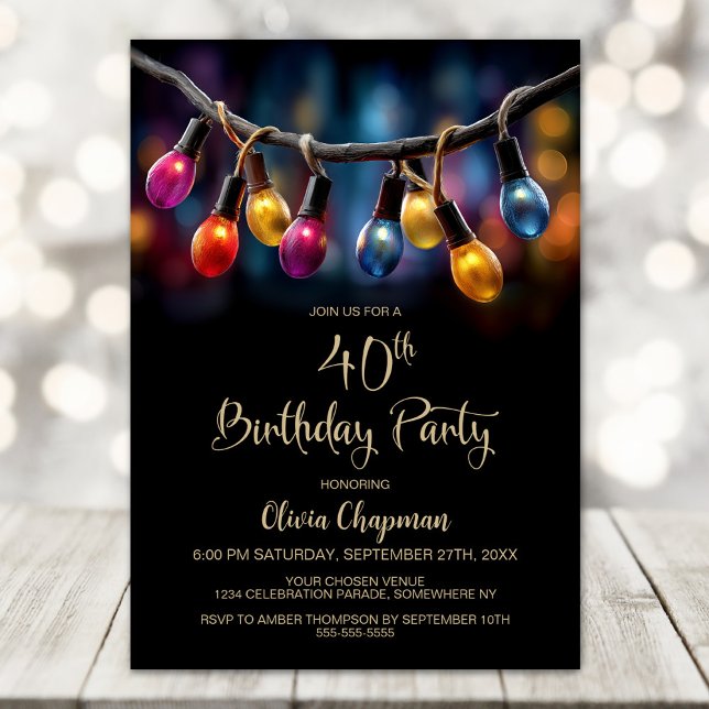 Invitación Party Lights 40th Birthday Party (Subido por el creador)