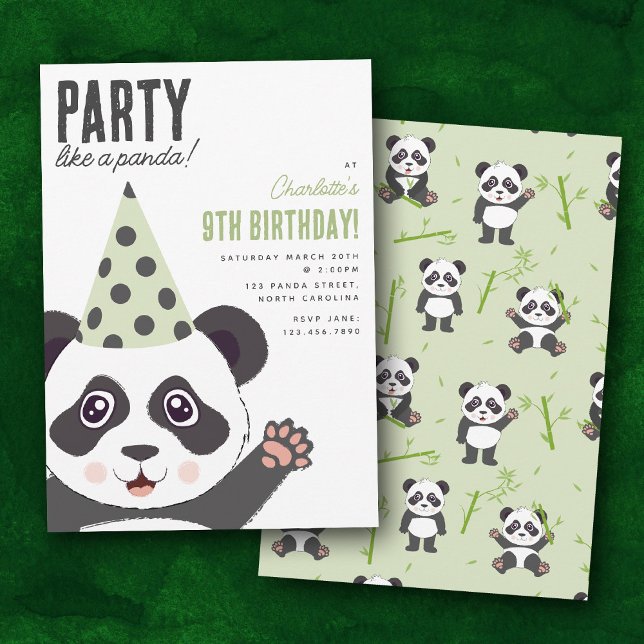 Invitación Party Like a Panda Kids Cute Birthday Party (Party Like a Panda Kids Cute Birthday Party Invitation)