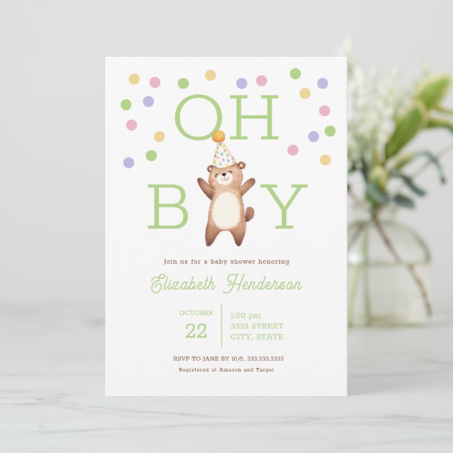 Invitación Party Teddy Bear Oh Boy Baby Shower Invitation (Anverso de pie)