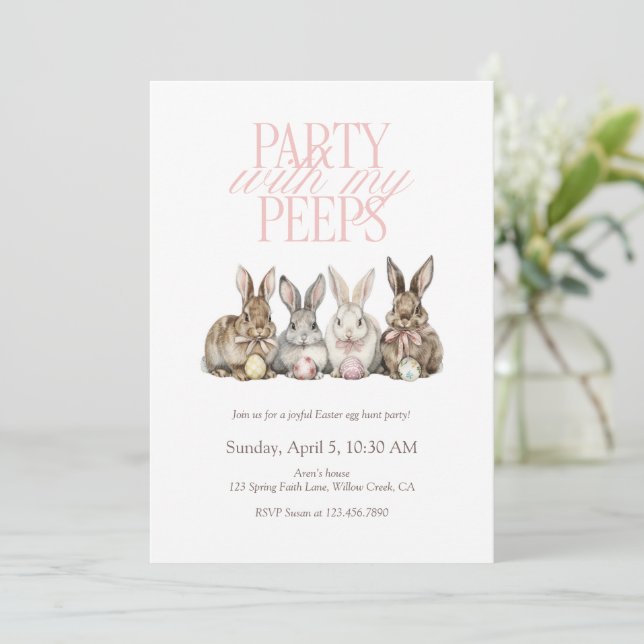 Invitación Party With My Peeps Easter Egg Hunt Bunny Kids (Anverso de pie)