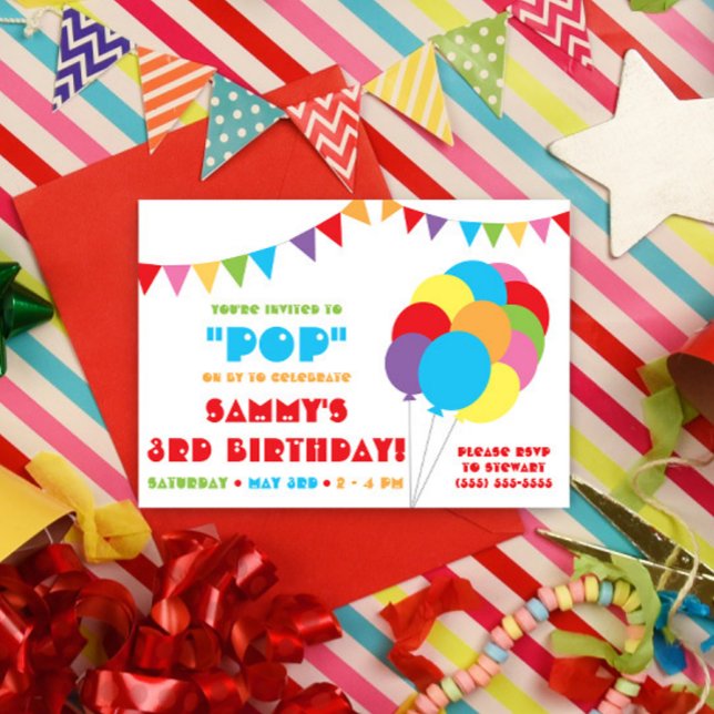 Invitación ¡Pasa a Celebrar! Globo de Arcoíris y banderines (Subido por el creador)