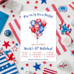 Invitación ¡Pasa por aquí!  4 de julio, Globos, Fiesta de Cum