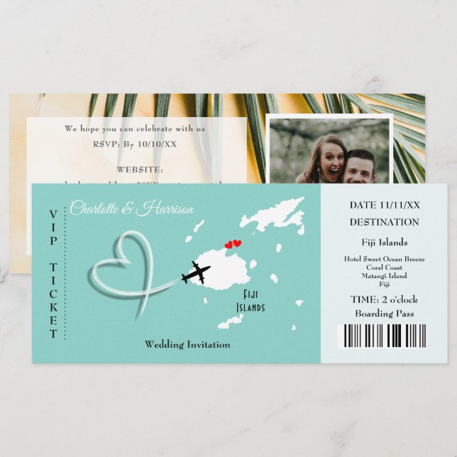 Invitación Pasado de boleto de boda de destino de Fiyi (Anverso / Reverso)