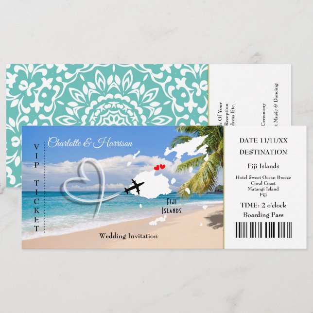 Invitación Pasado de boleto de boda de destino de Fiyi (Anverso / Reverso)