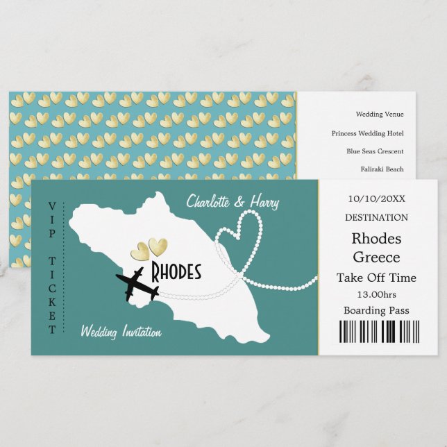 Invitación Pasado de embarque para entradas de viajes Rhodes  (Anverso / Reverso)