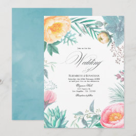 Invitación Pasado Polvoriento Floral Tropical Boda de Verano
