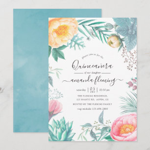 Invitación Pasado Polvoriento Floral Tropical de Verano Quinc