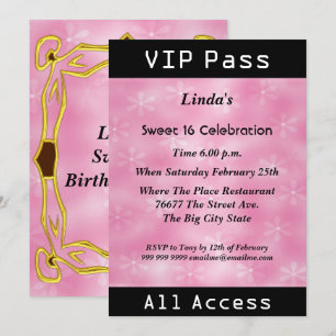 Invitación Pasado VIP Sweet 16 Birthday Party Pink