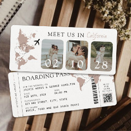 Invitación Pasaje de Abordaje Beige Neutro 3 Fotos Boda