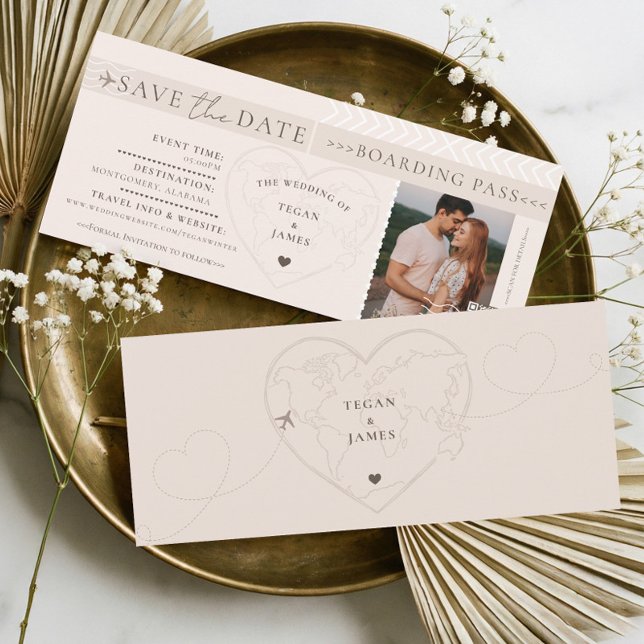 Invitación Pasaje de Abordaje Boda de Destino Save The Date (Boarding Pass Destination Wedding Plane Ticket Invitation)