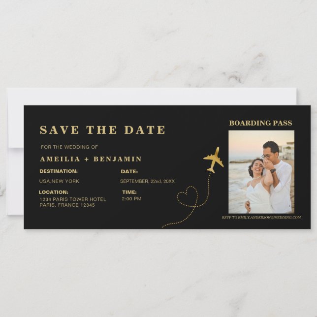 Invitación Pasaje de Abordaje - Fecha para Guardar | Boda de  (Anverso)