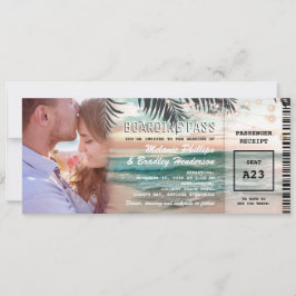 Invitación Pasaje de Abordaje para Boda en Playa Tropical