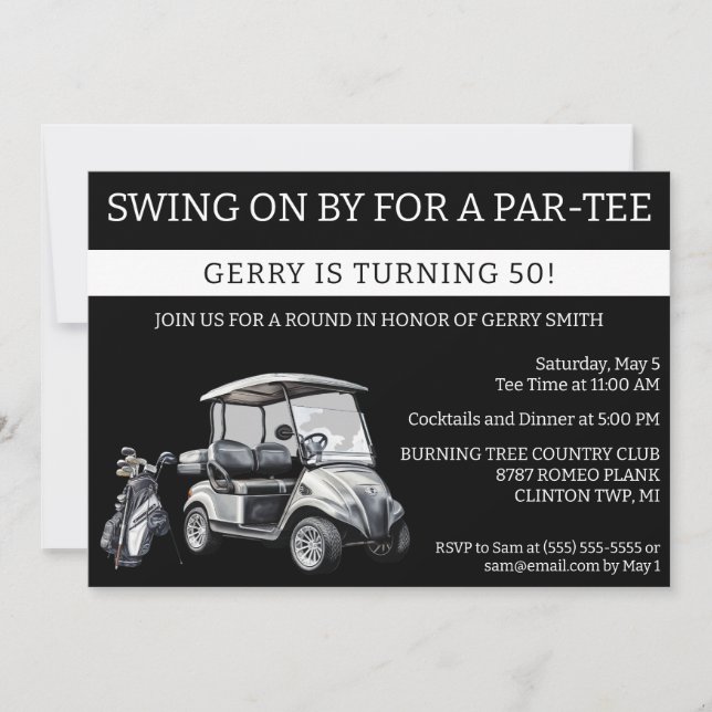 Invitación Pasando por un Par-Tee de Cumpleaños, Tema de Golf (Anverso)