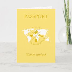 Invitación Pasaporte Amarillo Viaje Niño Shower Mapa del Mund