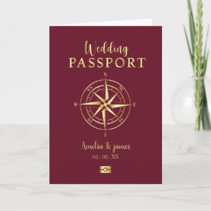 Invitación Pasaporte Boda de brújula de destino Faux gold