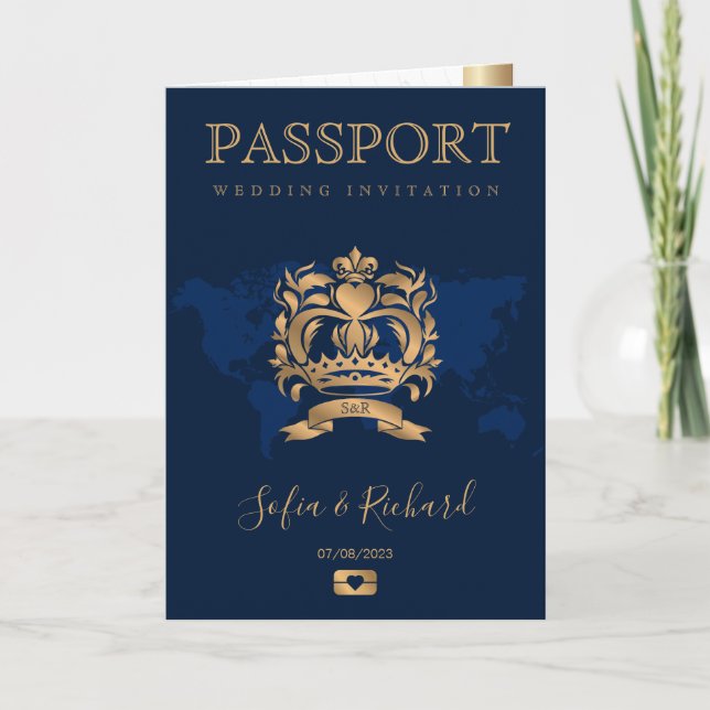 Invitación Pasaporte Boda de Destino Faux Gold Escudo Italia (Anverso)
