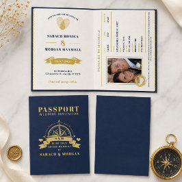 Invitación Pasaporte Boda de Destino Náutico Azul Marino
