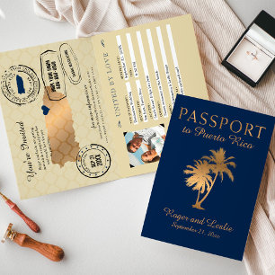 Invitación Pasaporte Boda de Relieve metalizado dorado azul p