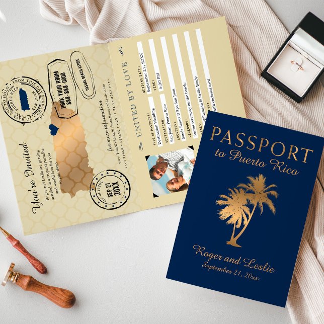 Invitación Pasaporte Boda de Relieve metalizado dorado azul p (Subido por el creador)