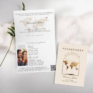 Invitación Pasaporte Boho Arco Beige Ecru Boda Destino