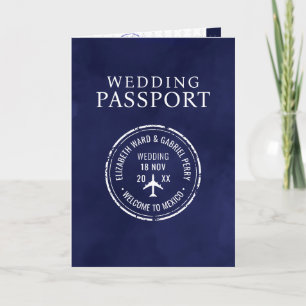 Invitación Pasaporte casero de destino de viaje azul