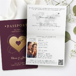 Invitación Pasaporte Corazones Avión Borgoña Boda Destino