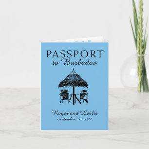Invitación Pasaporte de Boda azul claro de Barbados