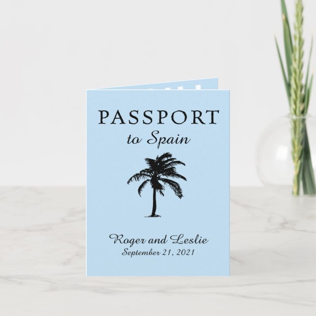 Invitación Pasaporte de boda azul claro de España (Anverso)