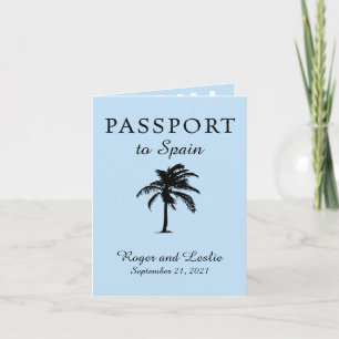 Invitación Pasaporte de boda azul claro de España