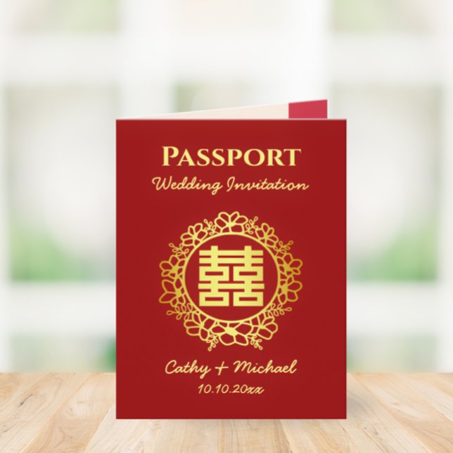 Invitación Pasaporte de boda china destino rojo (Subido por el creador)