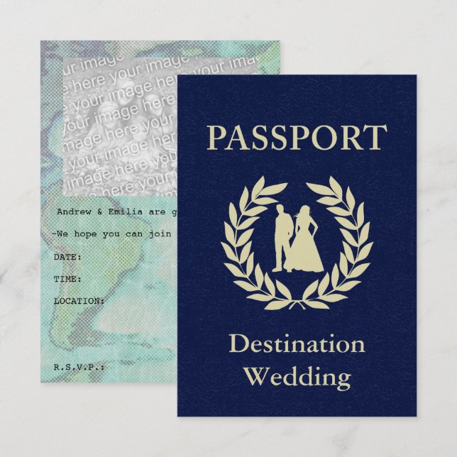 Invitación pasaporte de boda de destino (Anverso / Reverso)