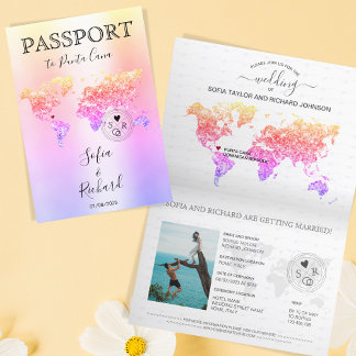 Invitación Pasaporte de Boda de Destino Aventura del Mapa Mun