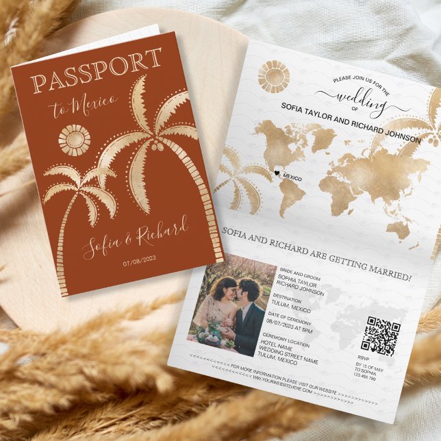Invitación Pasaporte de boda de destino de Terracota de Méxic (Subido por el creador)