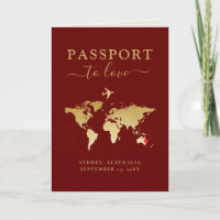 Pasaporte de Boda de Destino Mapa de Oro Rojo + Co