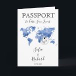 Invitación Pasaporte de Boda de Destino Mapa del Mundo Azul M<br><div class="desc">Moderno y elegante Destino Boda de Invitación al Mapa Mundial,  como pasaporte. Mapa del mundo de las aguas azules,  destino de México</div>
