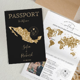 Invitación Pasaporte de Boda de Destino Mapa Mundial de Oro M