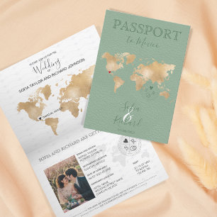 Invitación Pasaporte de Boda de Destino Mapa Mundial México S
